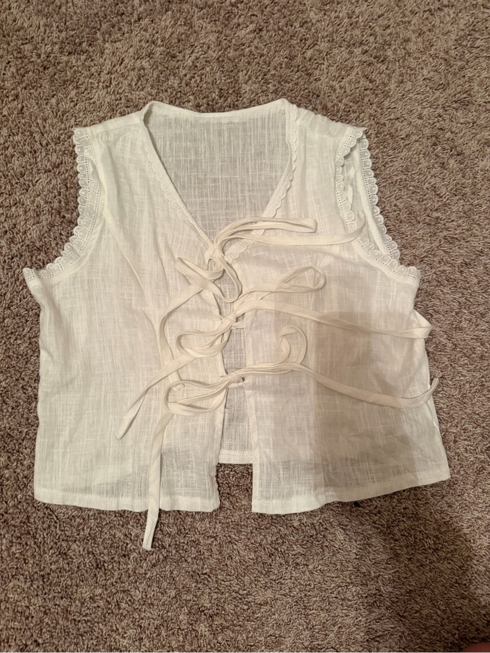 SHEIN Cream Lace-Trim Tie-Front Camisole